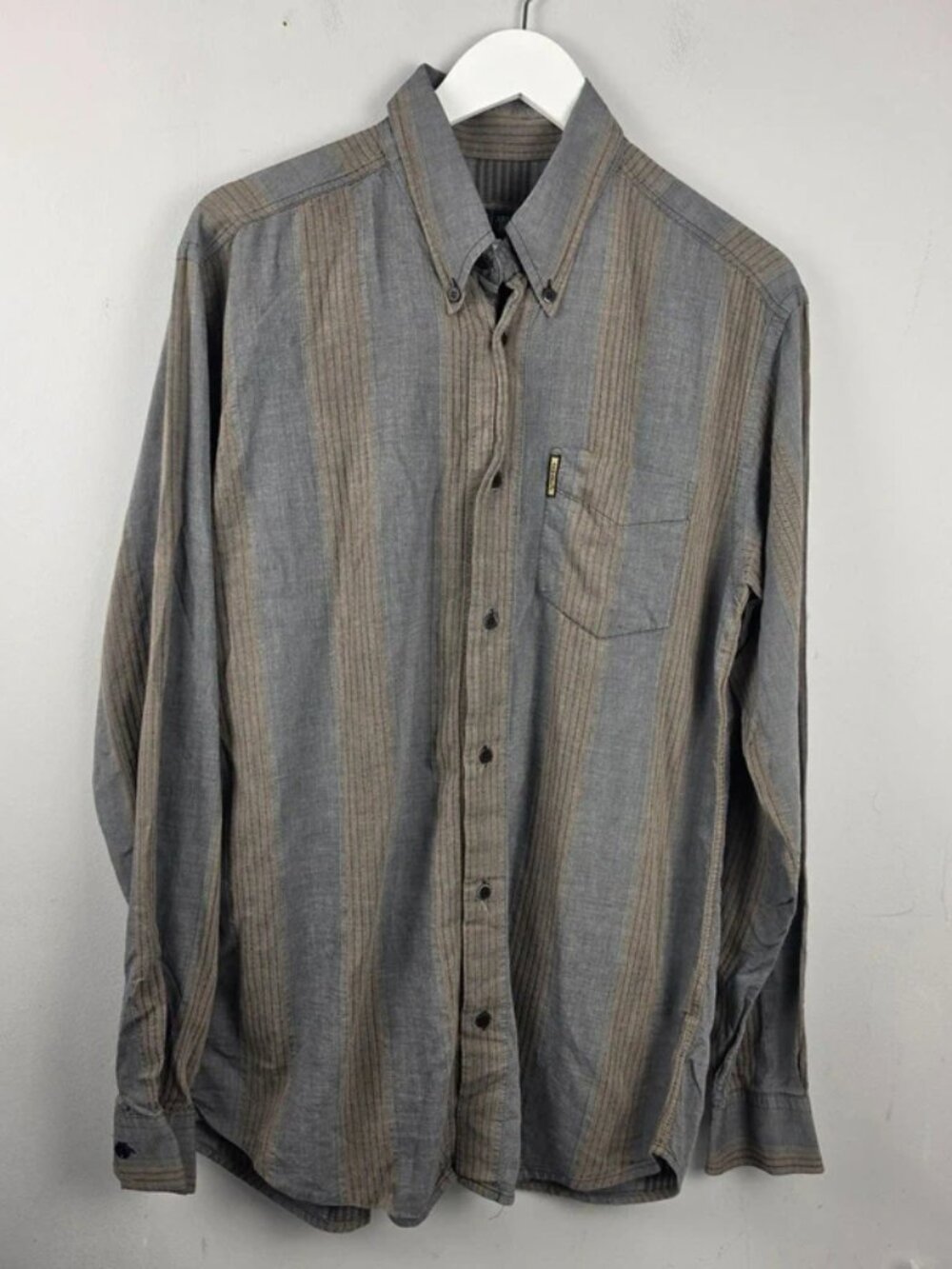 Armani Jeans Shirt Mens Medium Grey Striped Long Sleeve Cotton Viscose